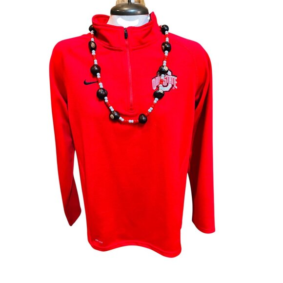Handmade Buckeye Nut Necklace With Red & Gray Beads For Sports Fans Ohio State E - Picture 4 of 11